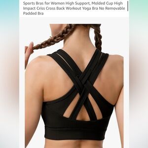 Elegant Black Cross-Back Sports Bra Sz med